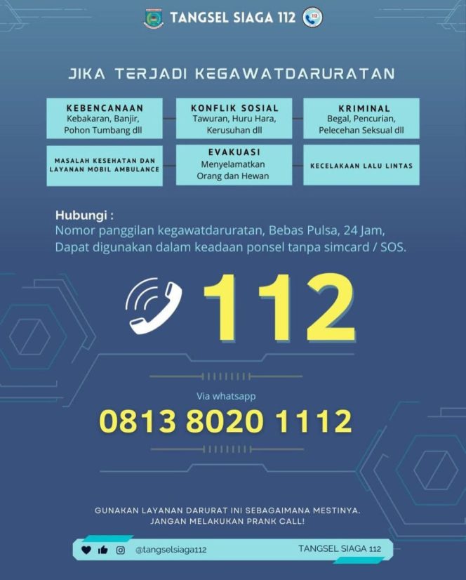 
					Layanan 112 Tangsel : Solusi Tepat untuk Situasi Darurat, Gratis dan Siaga 24 Jam