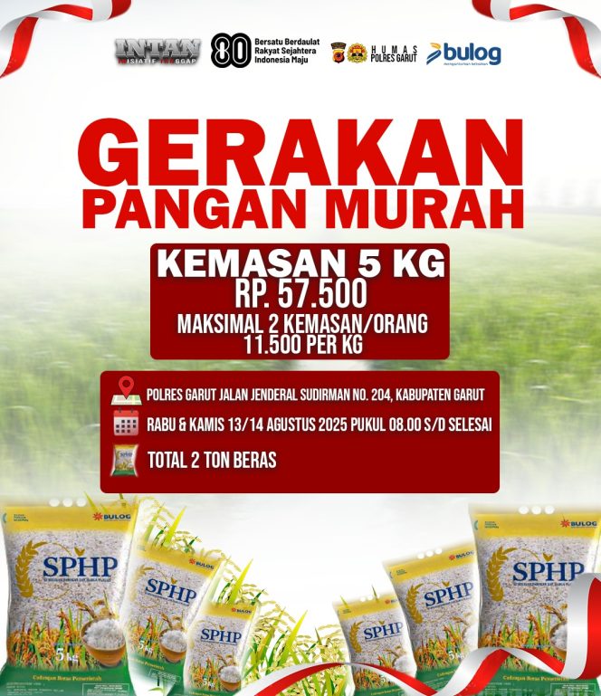 
					Polres Garut dan Bulog Gelar Gerakan Pangan Murah, Sediakan 2 Ton Beras Harga Terjangkau