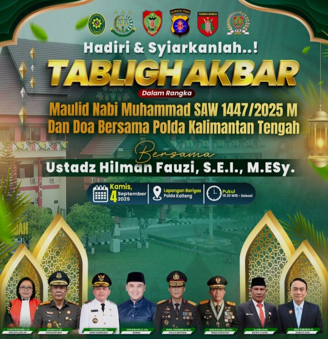 
					Ayo Saudaraku, Hadirilah Tabligh Akbar Peringatan Maulid Nabi Muhammad 1447 H di Polda Kalteng
