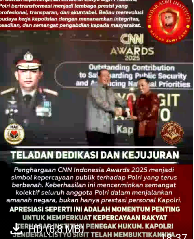 
					Kapolri Listyo Sigit Raih Penghargaan Bergengsi, Haidar Alwi: Ini Momentum Kepercayaan Publik terhadap Polri