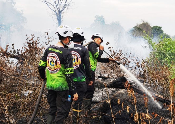 
					Tim SAR Ditsamapta Polda Kalbar Padamkan Titik Api Sisa Karhutla di Belakang Bandara Supadio